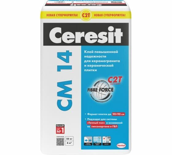 Клей для плитки и керамогранита Ceresit CM 14 Extra 25 кг